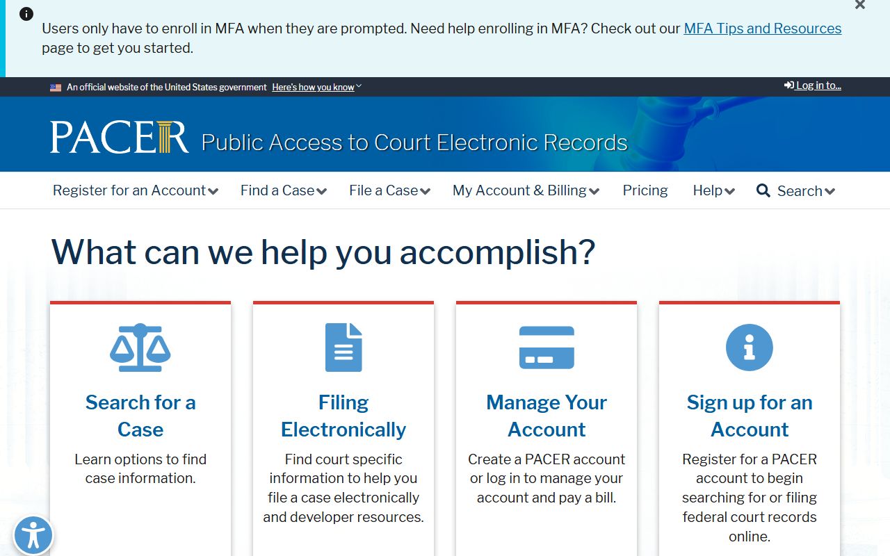 PACER search portal for Alcona County bankruptcy records