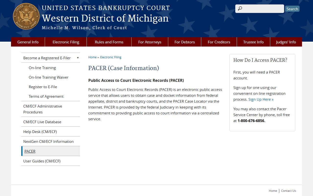 Kent County Western District of Michigan CM/ECF case information page