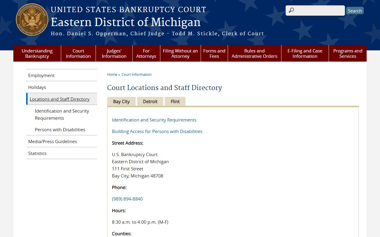 Washtenaw County Detroit Division court location for bankruptcy records